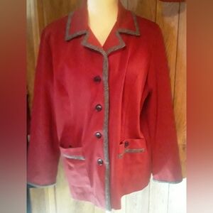Womans Petite Large Red Blazer Blouse Buttonup Visible Neckline Top Cardigan